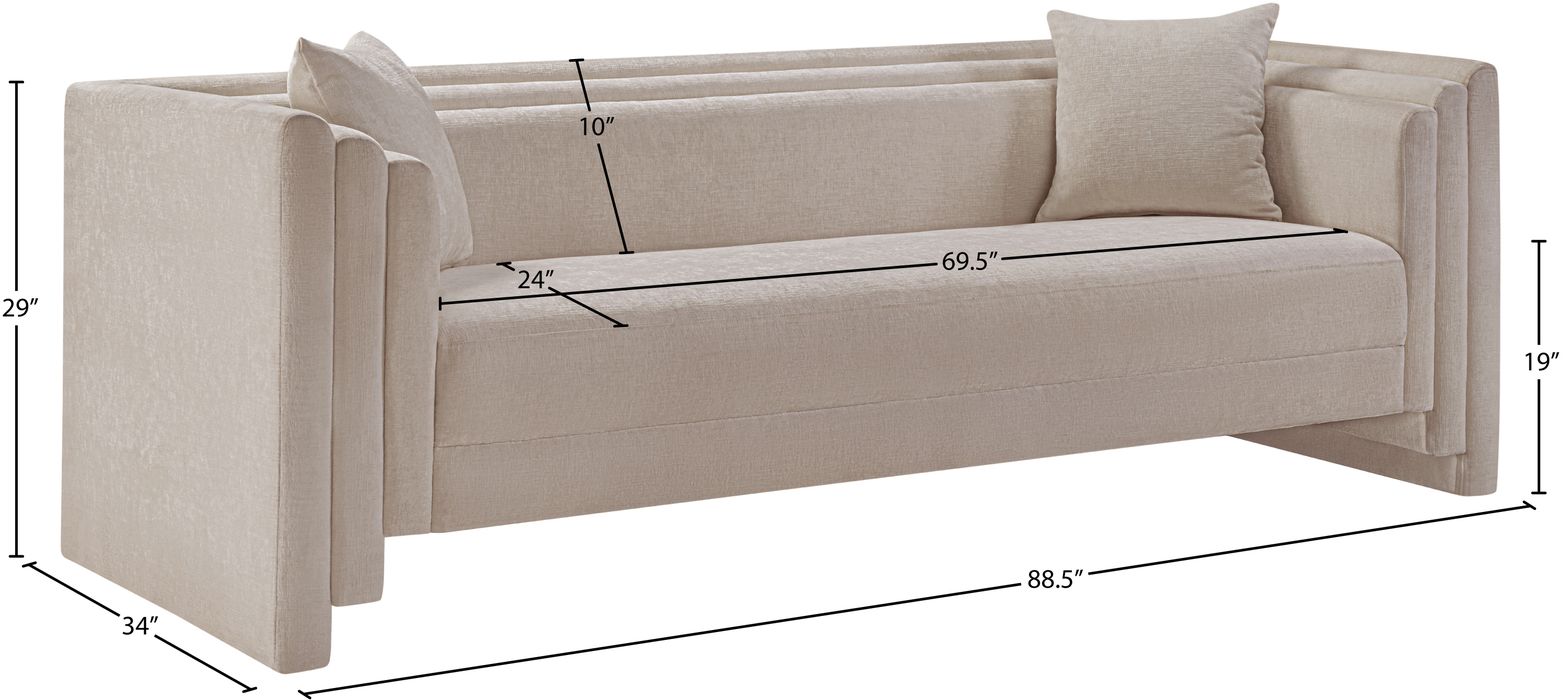 Meridian Furniture - Everett 88.5" Beige Chenille Fabric Upholstered Sofa - 44068Beige-S - GreatFurnitureDeal