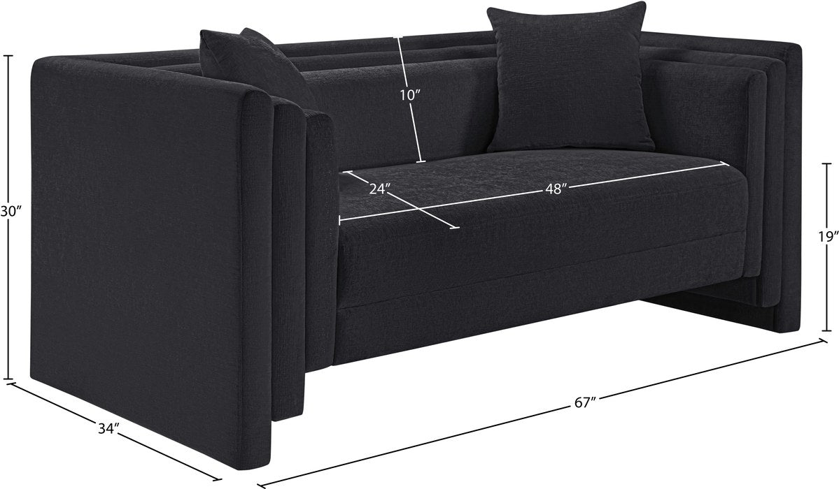 Meridian Furniture - Everett 67" Black Chenille Fabric Upholstered Loveseat - 44068Black-L - GreatFurnitureDeal