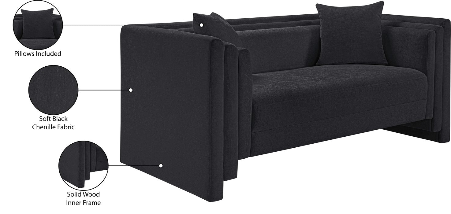 Meridian Furniture - Everett 67" Black Chenille Fabric Upholstered Loveseat - 44068Black-L - GreatFurnitureDeal
