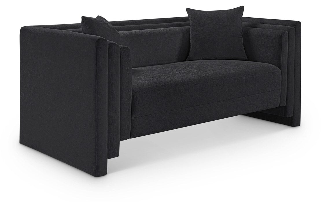 Meridian Furniture - Everett 67" Black Chenille Fabric Upholstered Loveseat - 44068Black-L - GreatFurnitureDeal