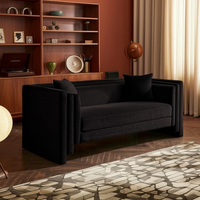 Meridian Furniture - Everett 67" Black Chenille Fabric Upholstered Loveseat - 44068Black-L - GreatFurnitureDeal