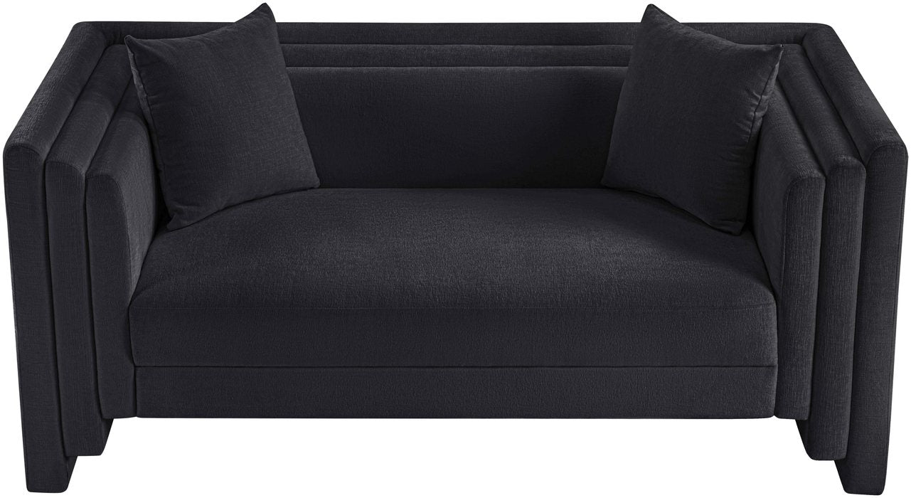 Meridian Furniture - Everett 67" Black Chenille Fabric Upholstered Loveseat - 44068Black-L - GreatFurnitureDeal