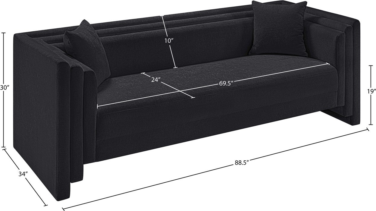 Meridian Furniture - Everett 88.5" Black Chenille Fabric Upholstered Sofa - 44068Black-S - GreatFurnitureDeal
