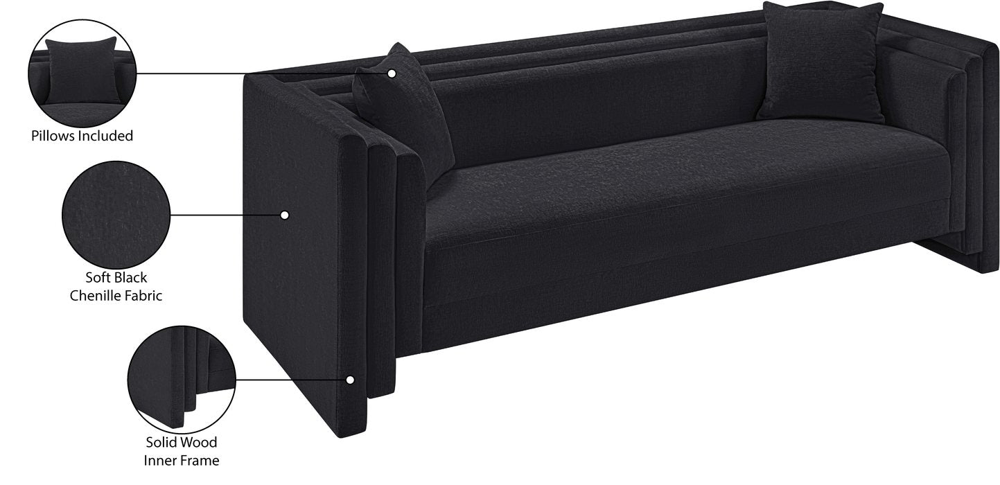 Meridian Furniture - Everett 88.5" Black Chenille Fabric Upholstered Sofa - 44068Black-S - GreatFurnitureDeal