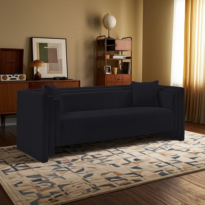 Meridian Furniture - Everett 88.5" Black Chenille Fabric Upholstered Sofa - 44068Black-S - GreatFurnitureDeal