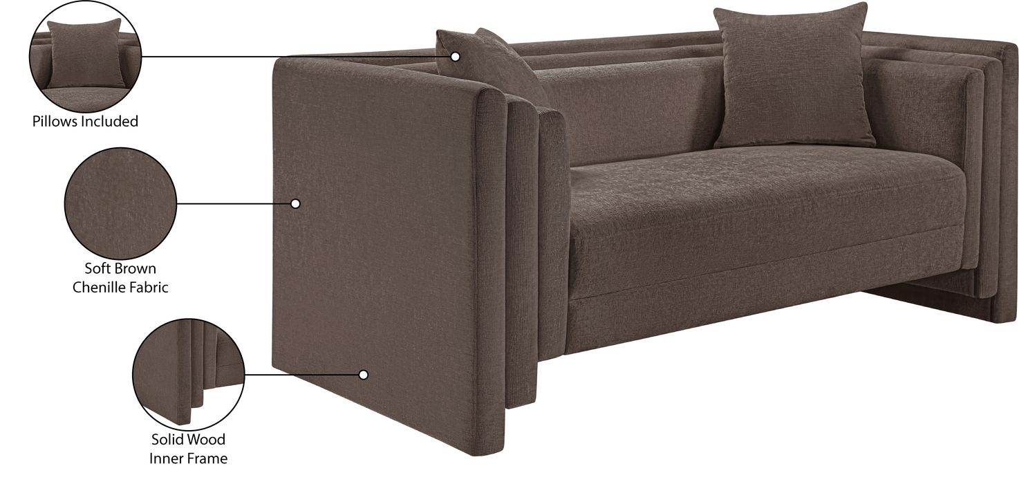 Meridian Furniture - Everett 67" Brown Chenille Fabric Upholstered Loveseat - 44068Brown-L - GreatFurnitureDeal