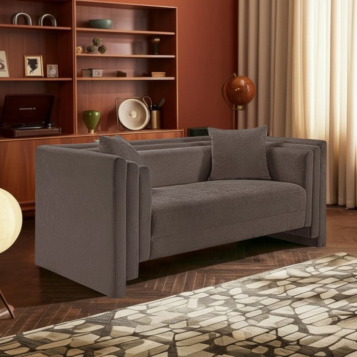 Meridian Furniture - Everett 67" Brown Chenille Fabric Upholstered Loveseat - 44068Brown-L - GreatFurnitureDeal