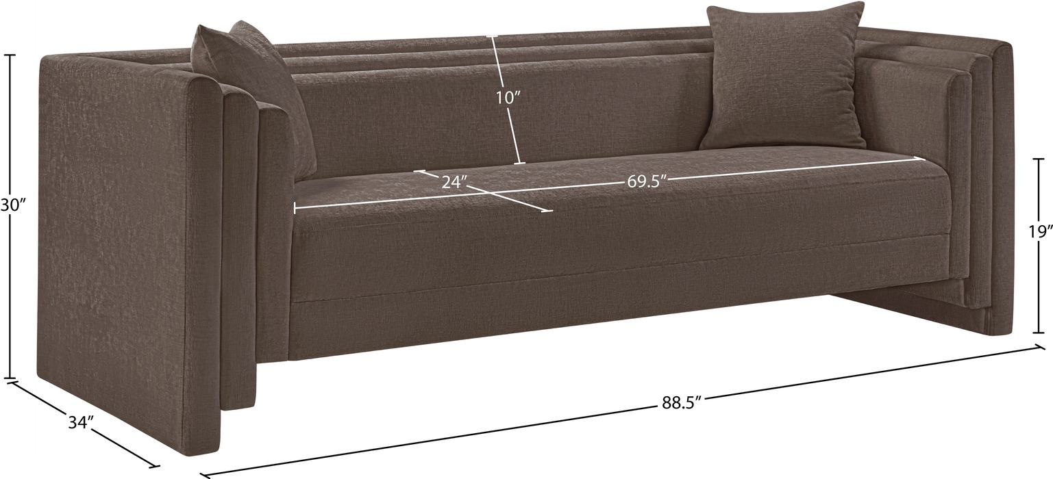 Meridian Furniture - Everett 88.5" Brown Chenille Fabric Upholstered Sofa - 44068Brown-S - GreatFurnitureDeal