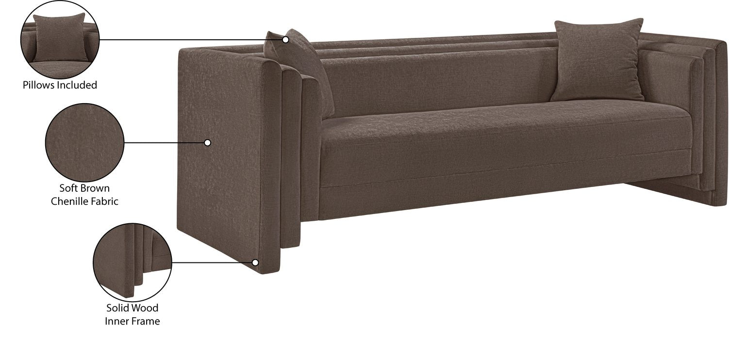Meridian Furniture - Everett 88.5" Brown Chenille Fabric Upholstered Sofa - 44068Brown-S - GreatFurnitureDeal