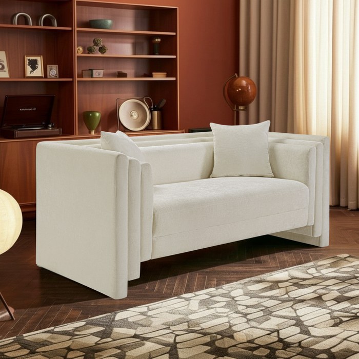 Meridian Furniture - Everett 67" Cream Chenille Fabric Upholstered Loveseat - 44068Cream-L - GreatFurnitureDeal