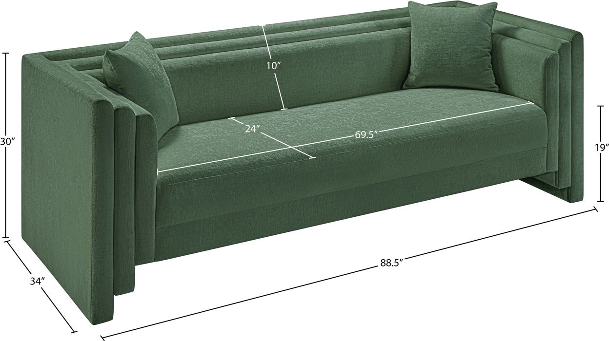 Meridian Furniture - Everett 88.5" Green Chenille Fabric Upholstered Sofa - 44068Green-S - GreatFurnitureDeal