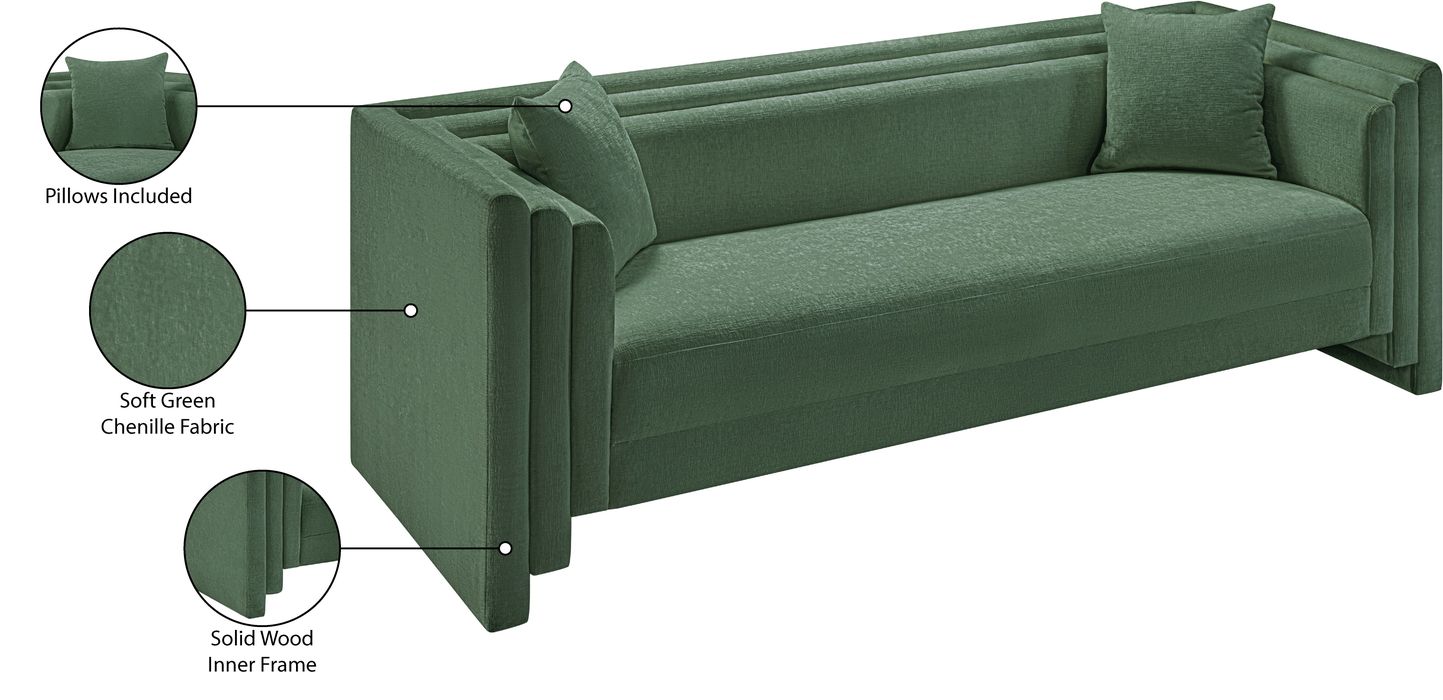 Meridian Furniture - Everett 88.5" Green Chenille Fabric Upholstered Sofa - 44068Green-S - GreatFurnitureDeal