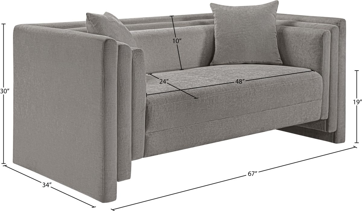Meridian Furniture - Everett 67" Grey Chenille Fabric Upholstered Loveseat - 44068Grey-L - GreatFurnitureDeal