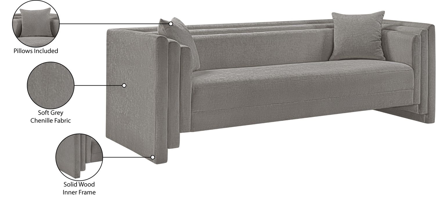 Meridian Furniture - Everett 88.5" Grey Chenille Fabric Upholstered Sofa - 44068Grey-S - GreatFurnitureDeal