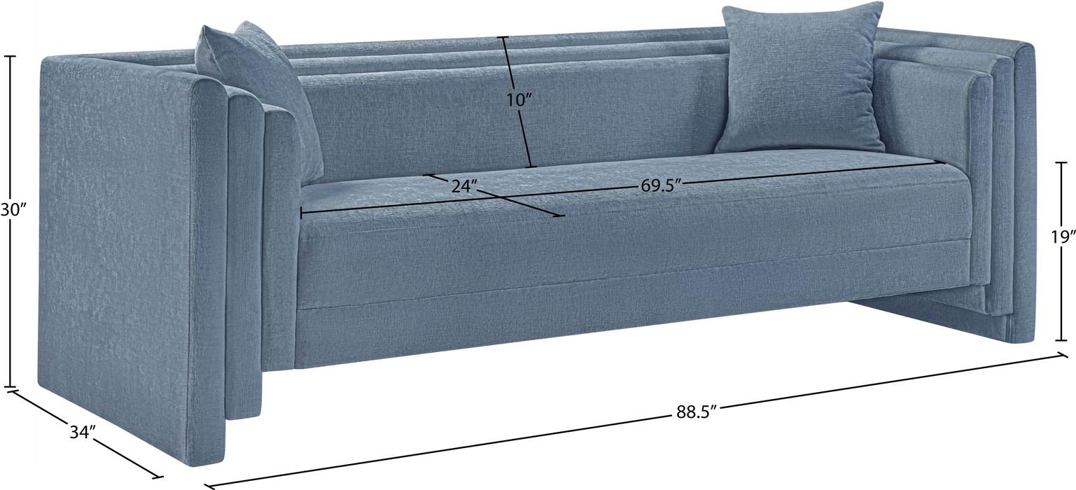 Meridian Furniture - Everett 88.5" Light Blue Chenille Fabric Upholstered Sofa - 44068LtBlu-S - GreatFurnitureDeal