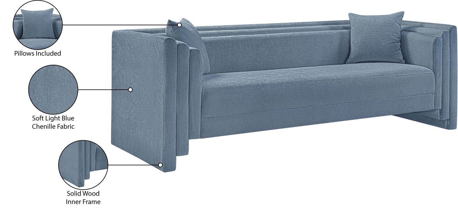 Meridian Furniture - Everett 88.5" Light Blue Chenille Fabric Upholstered Sofa - 44068LtBlu-S - GreatFurnitureDeal
