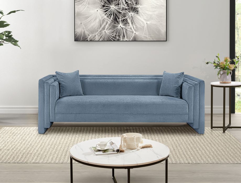 Meridian Furniture - Everett 88.5" Light Blue Chenille Fabric Upholstered Sofa - 44068LtBlu-S - GreatFurnitureDeal
