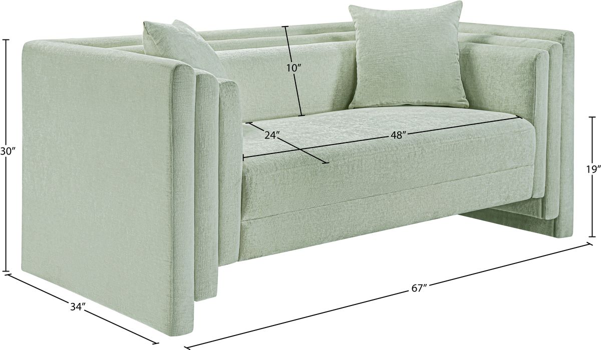 Meridian Furniture - Everett 67" Mint Chenille Fabric Upholstered Loveseat - 44068Mint-L - GreatFurnitureDeal