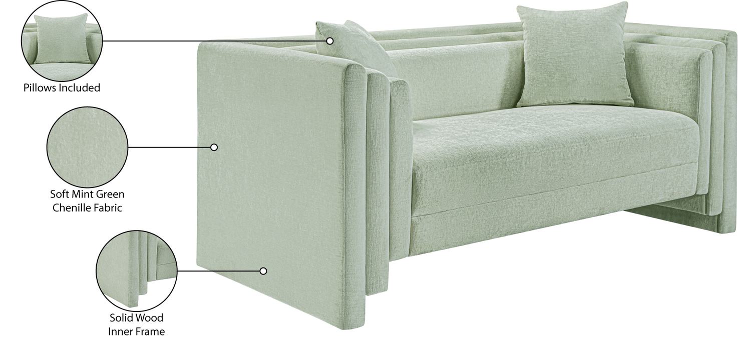 Meridian Furniture - Everett 67" Mint Chenille Fabric Upholstered Loveseat - 44068Mint-L - GreatFurnitureDeal