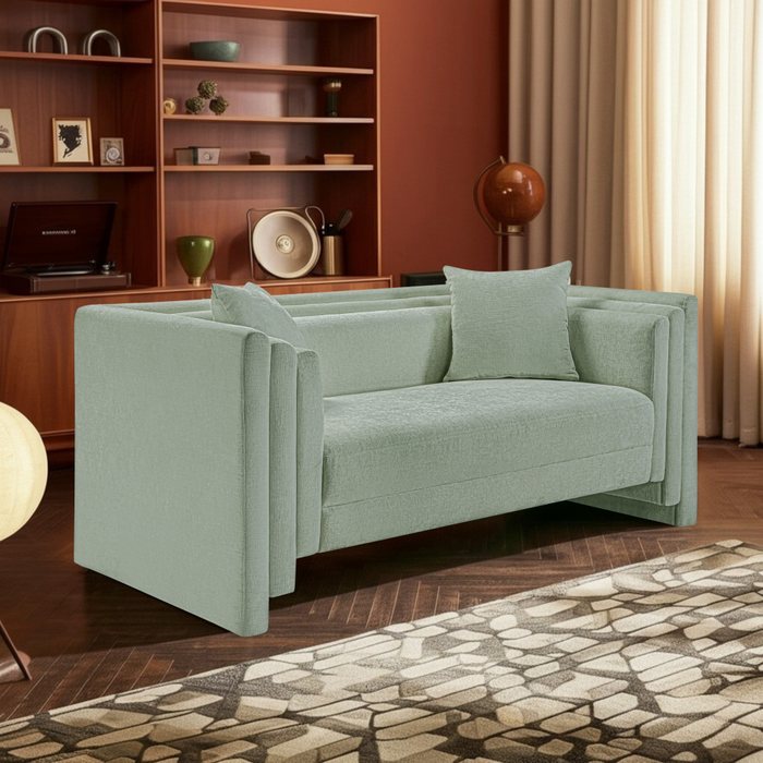 Meridian Furniture - Everett 67" Mint Chenille Fabric Upholstered Loveseat - 44068Mint-L - GreatFurnitureDeal