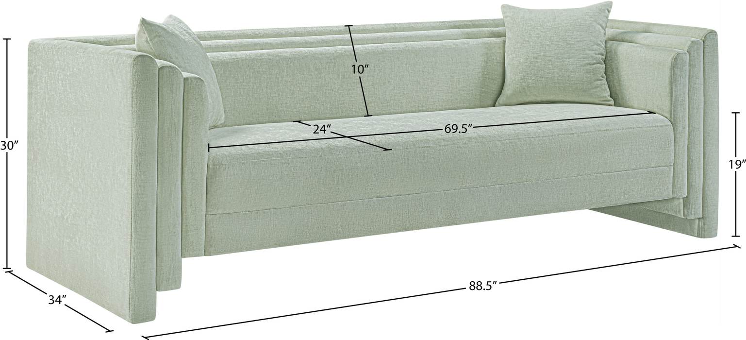 Meridian Furniture - Everett 88.5" Mint Chenille Fabric Upholstered Sofa - 44068Mint-S - GreatFurnitureDeal