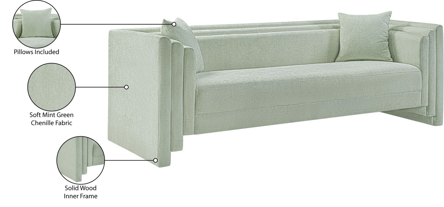 Meridian Furniture - Everett 88.5" Mint Chenille Fabric Upholstered Sofa - 44068Mint-S - GreatFurnitureDeal