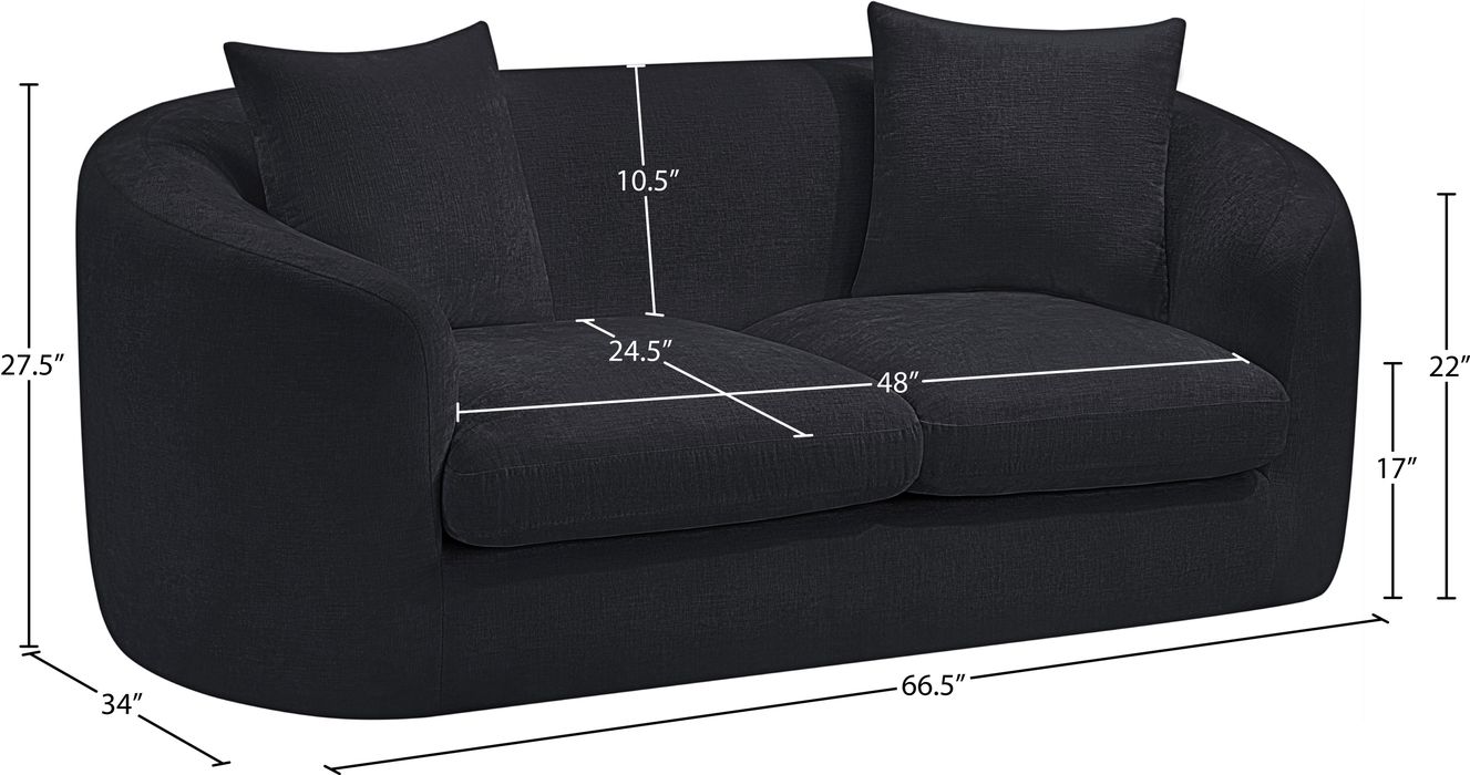 Meridian Furniture - Penelope 66.5" Black Chenille Fabric Upholstered Loveseat - 44073Black-L - GreatFurnitureDeal
