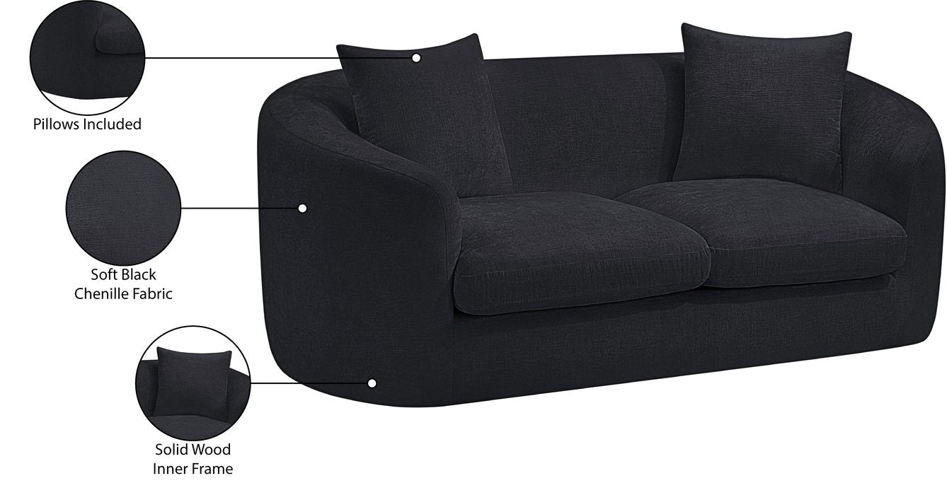 Meridian Furniture - Penelope 66.5" Black Chenille Fabric Upholstered Loveseat - 44073Black-L - GreatFurnitureDeal