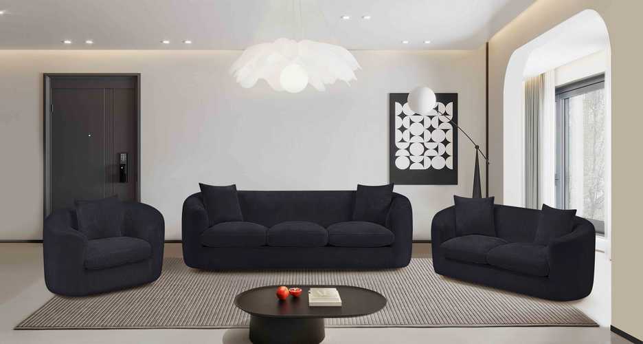 Meridian Furniture - Penelope 92.5" Black Chenille Fabric Upholstered Sofa - 44073Black-S - GreatFurnitureDeal