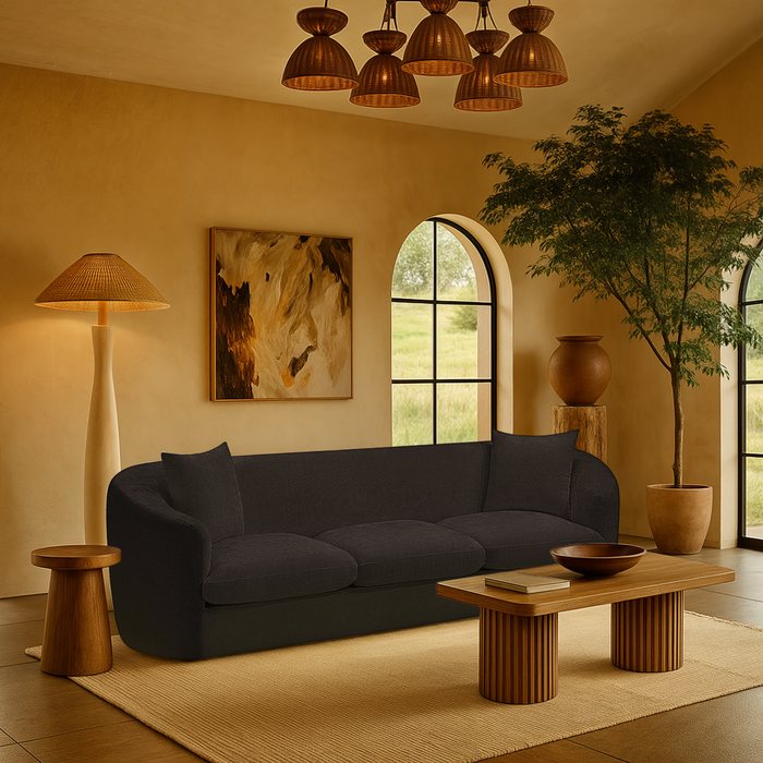 Meridian Furniture - Penelope 92.5" Black Chenille Fabric Upholstered Sofa - 44073Black-S - GreatFurnitureDeal