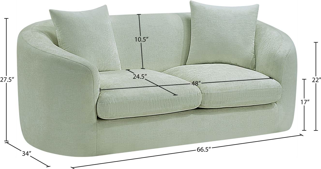 Meridian Furniture - Penelope 66.5" Mint Chenille Fabric Upholstered Loveseat - 44073Mint-L - GreatFurnitureDeal