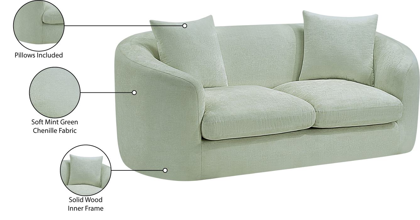 Meridian Furniture - Penelope 66.5" Mint Chenille Fabric Upholstered Loveseat - 44073Mint-L - GreatFurnitureDeal