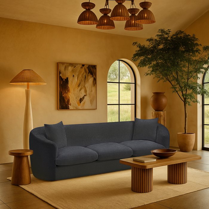 Meridian Furniture - Penelope 92.5" Navy Chenille Fabric Upholstered Sofa - 44073Navy-S - GreatFurnitureDeal