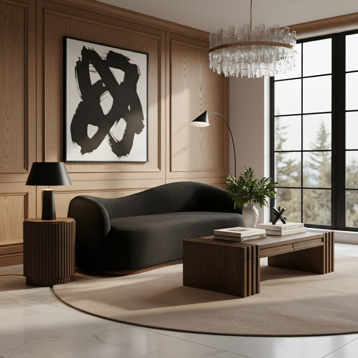 Meridian Furniture - Gustavo 92.5" Black Velvet Upholstered Sofa - 44081Black-S - GreatFurnitureDeal