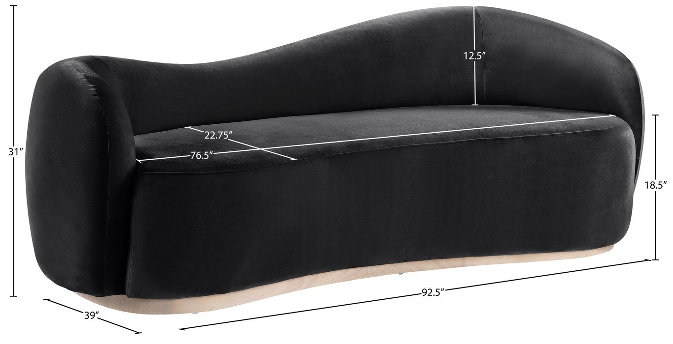Meridian Furniture - Gustavo 92.5" Black Velvet Upholstered Sofa - 44081Black-S - GreatFurnitureDeal