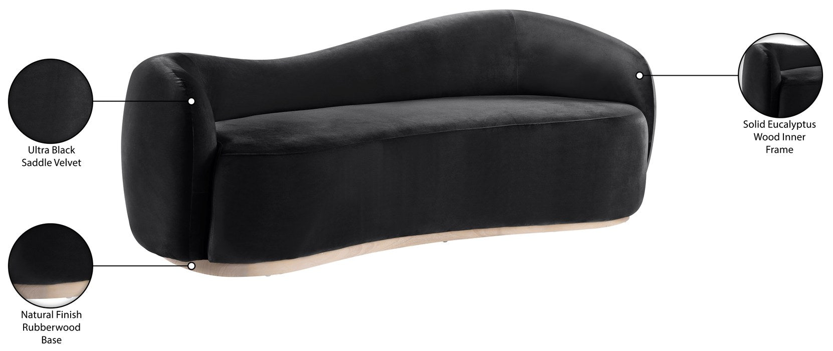 Meridian Furniture - Gustavo 92.5" Black Velvet Upholstered Sofa - 44081Black-S - GreatFurnitureDeal