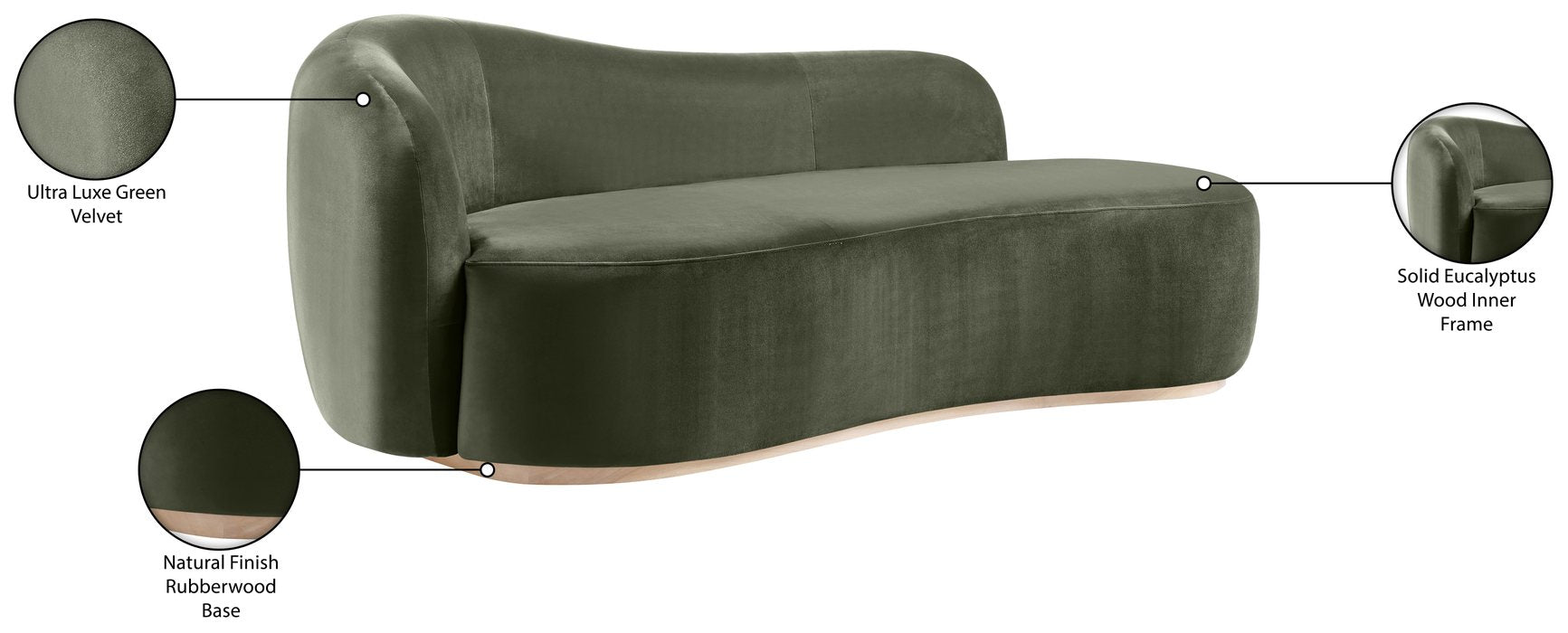 Meridian Furniture - Gustavo Green Velvet Upholstered Chaise - 44081Green-Chaise - GreatFurnitureDeal