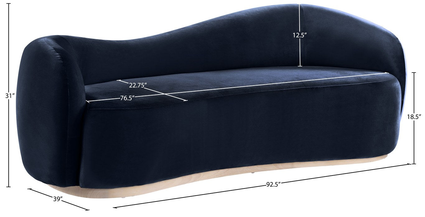 Meridian Furniture - Gustavo 92.5" Navy Velvet Upholstered Sofa - 44081Navy-S - GreatFurnitureDeal