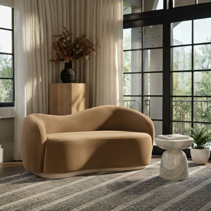 Meridian Furniture - Gustavo 72.5" Saddle Velvet Upholstered Loveseat - 44081Saddle-L - GreatFurnitureDeal
