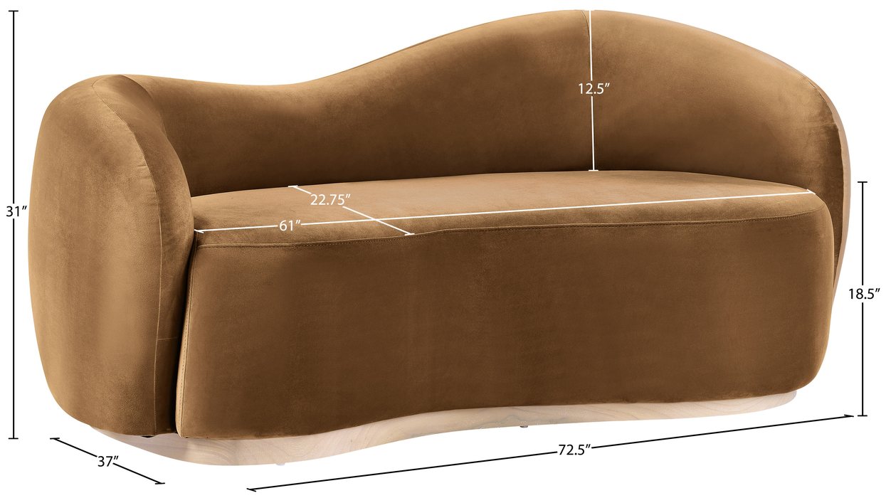 Meridian Furniture - Gustavo 72.5" Saddle Velvet Upholstered Loveseat - 44081Saddle-L - GreatFurnitureDeal