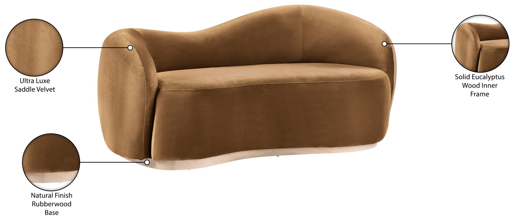 Meridian Furniture - Gustavo 72.5" Saddle Velvet Upholstered Loveseat - 44081Saddle-L - GreatFurnitureDeal