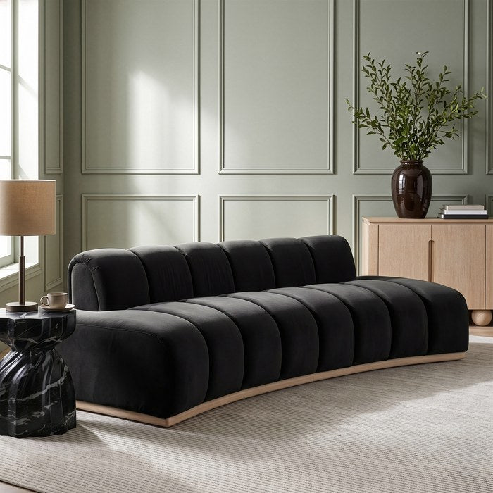 Meridian Furniture - Jace 106" Black Velvet Upholstered Sofa - 44093Black-S - GreatFurnitureDeal