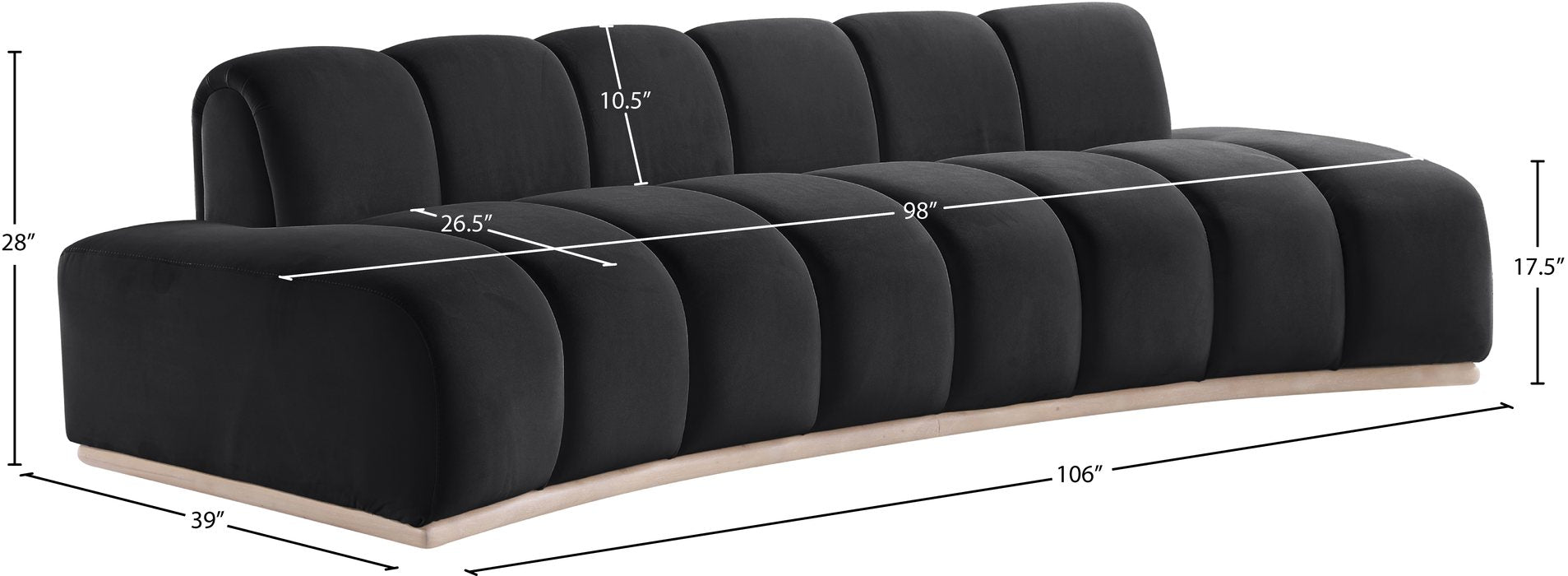 Meridian Furniture - Jace 106" Black Velvet Upholstered Sofa - 44093Black-S - GreatFurnitureDeal
