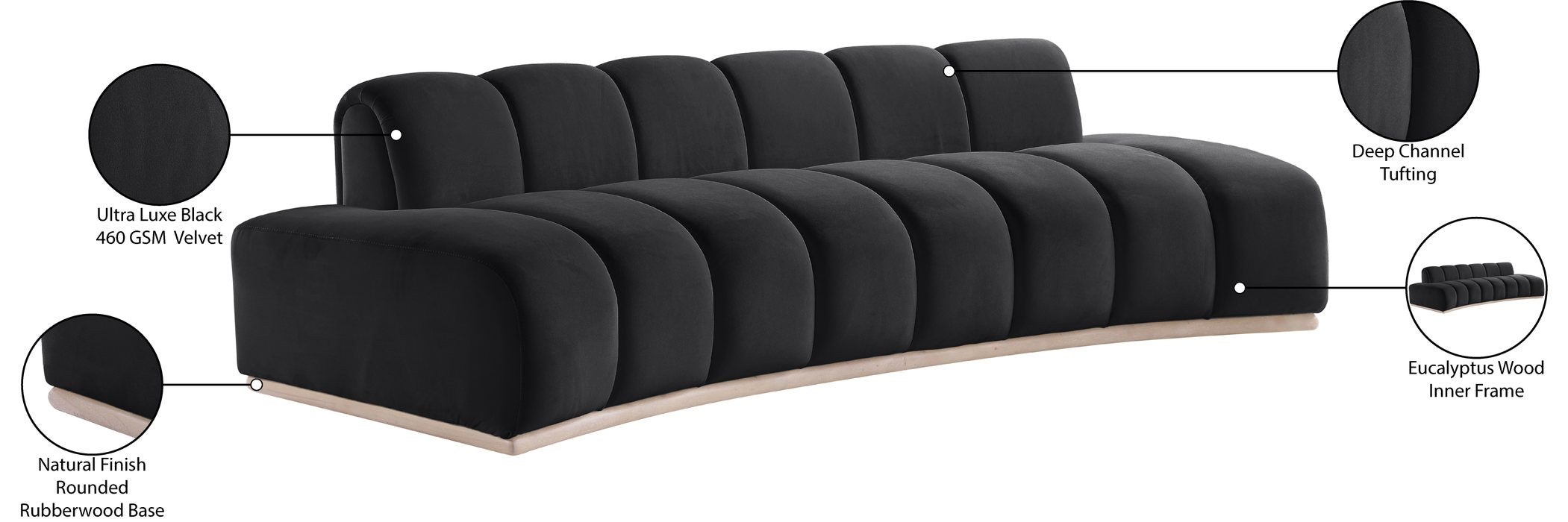 Meridian Furniture - Jace 106" Black Velvet Upholstered Sofa - 44093Black-S - GreatFurnitureDeal