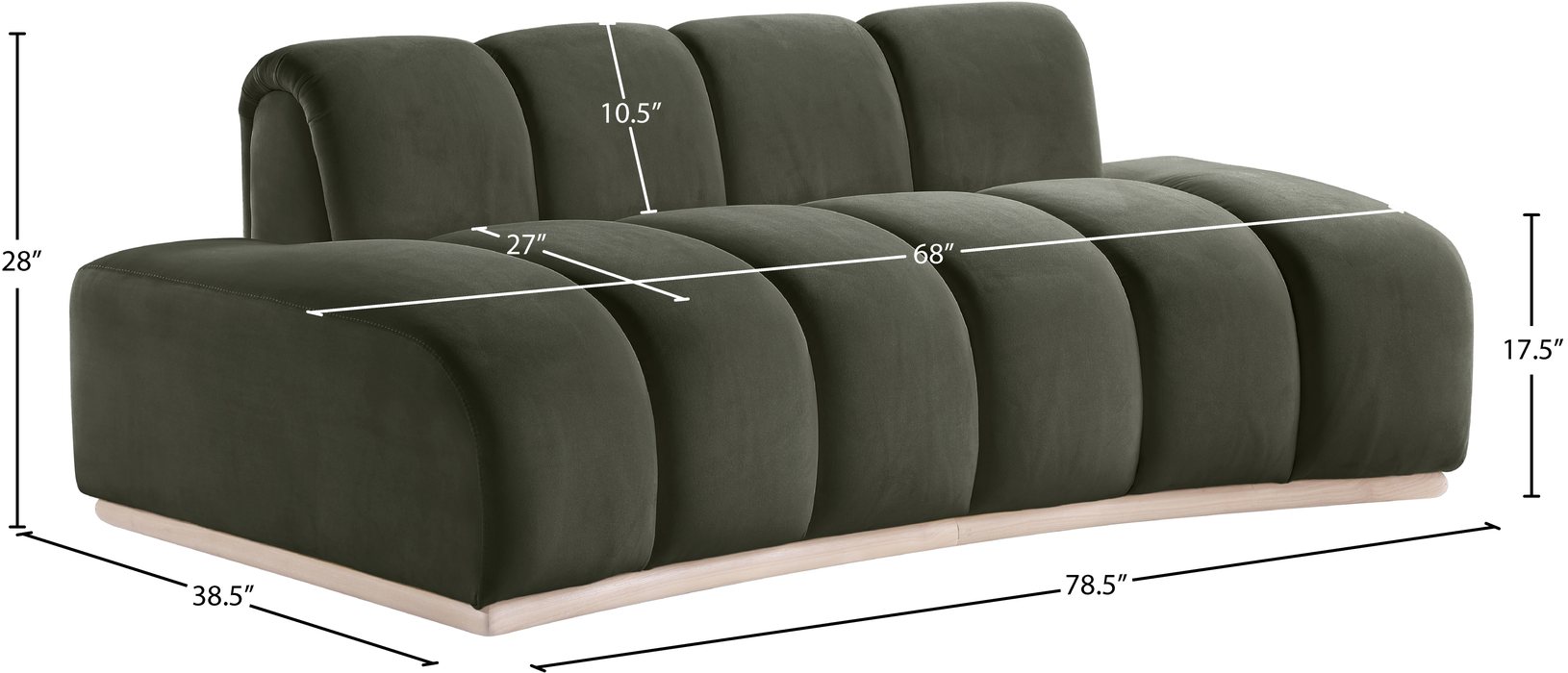 Meridian Furniture - Jace 78.5" Green Velvet Upholstered Loveseat - 44093Green-L - GreatFurnitureDeal