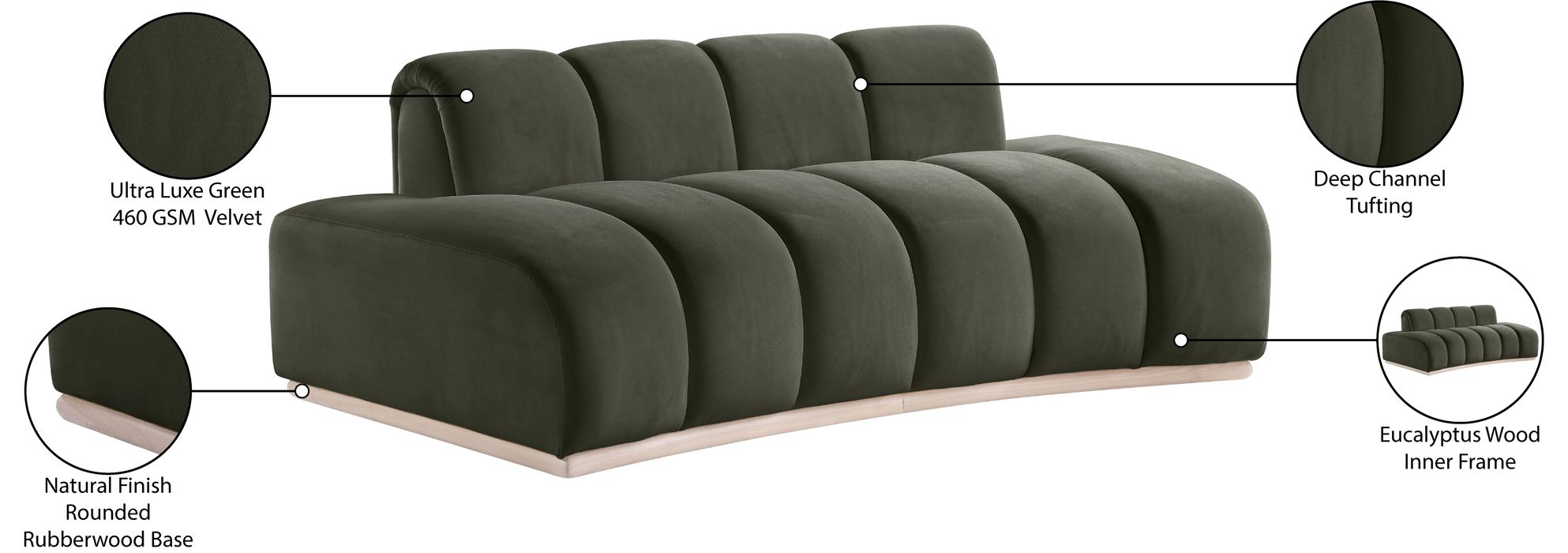 Meridian Furniture - Jace 78.5" Green Velvet Upholstered Loveseat - 44093Green-L - GreatFurnitureDeal