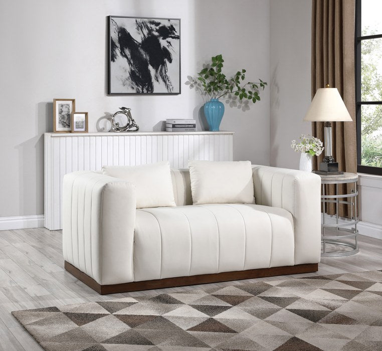 Meridian Furniture - Mallina 67" Cream Vegan Leather Upholstered Loveseat - 44098Cream-L - GreatFurnitureDeal