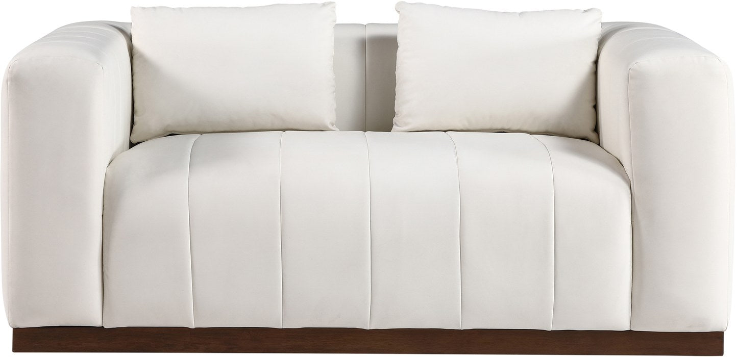 Meridian Furniture - Mallina 67" Cream Vegan Leather Upholstered Loveseat - 44098Cream-L - GreatFurnitureDeal
