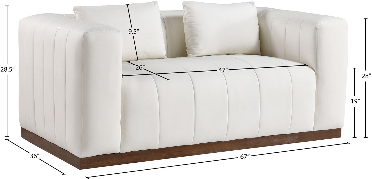 Meridian Furniture - Mallina 67" Cream Vegan Leather Upholstered Loveseat - 44098Cream-L - GreatFurnitureDeal