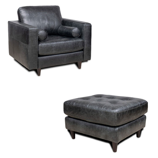 Mariano Italian Leather Furniture - Sabrina Chair with Ottoman in Bomber Black - SABRINA-BL-CO - GreatFurnitureDeal